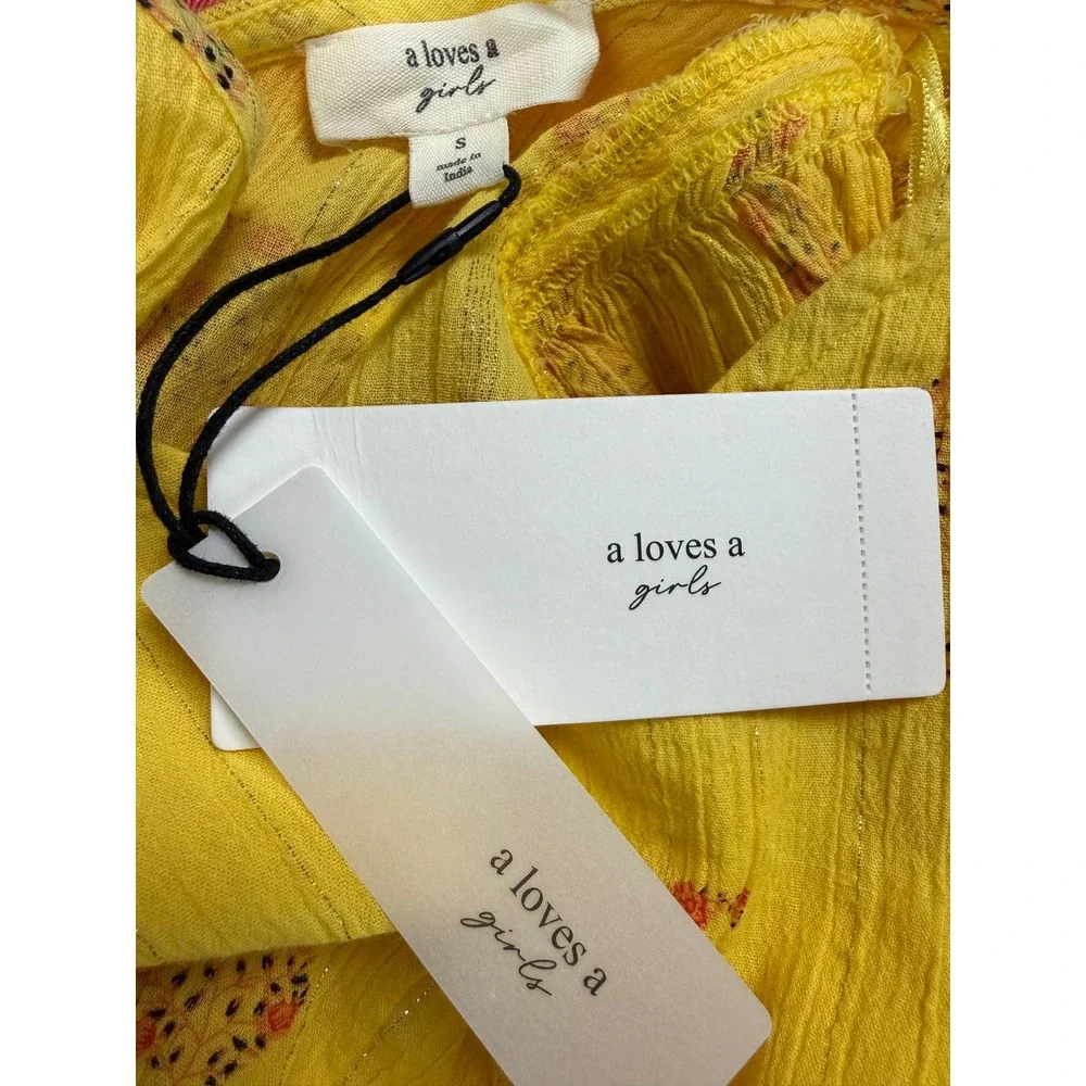 A loves A Girls Maxi Dress Flutter Sleeve Yellow New Size S